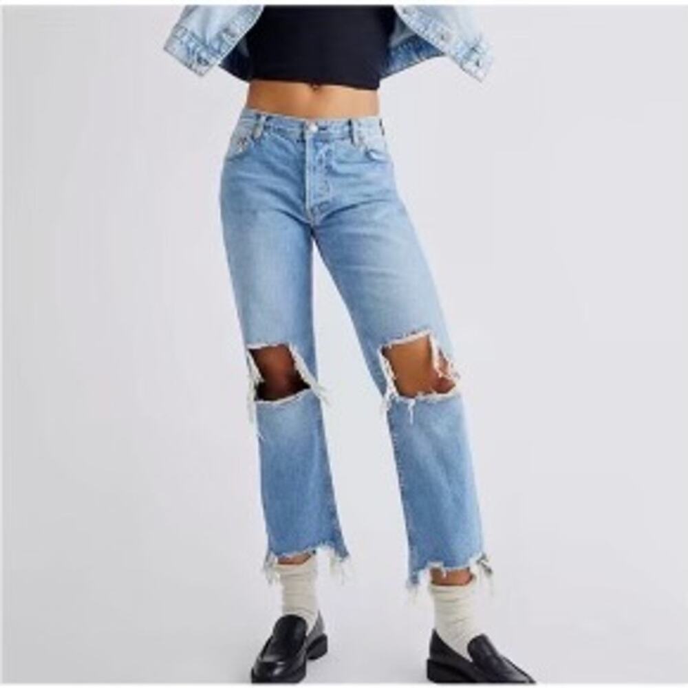 NWT Free People Distress Straight Leg Jeans Size 25 Boho